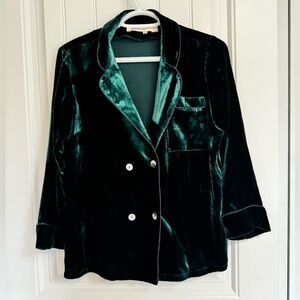 Dark Green Velvet Pajama Shirt and Pants Set